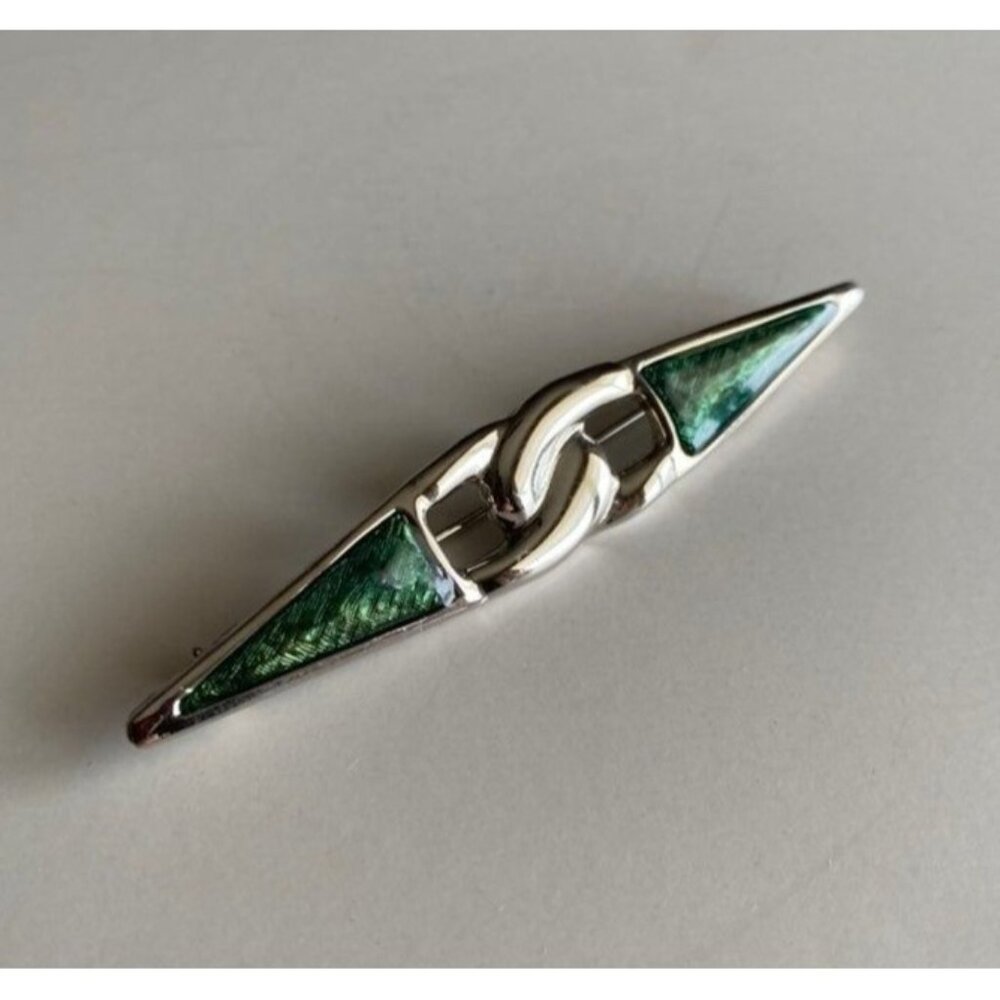 Vintage 80s Silver & Green Lapel Pin